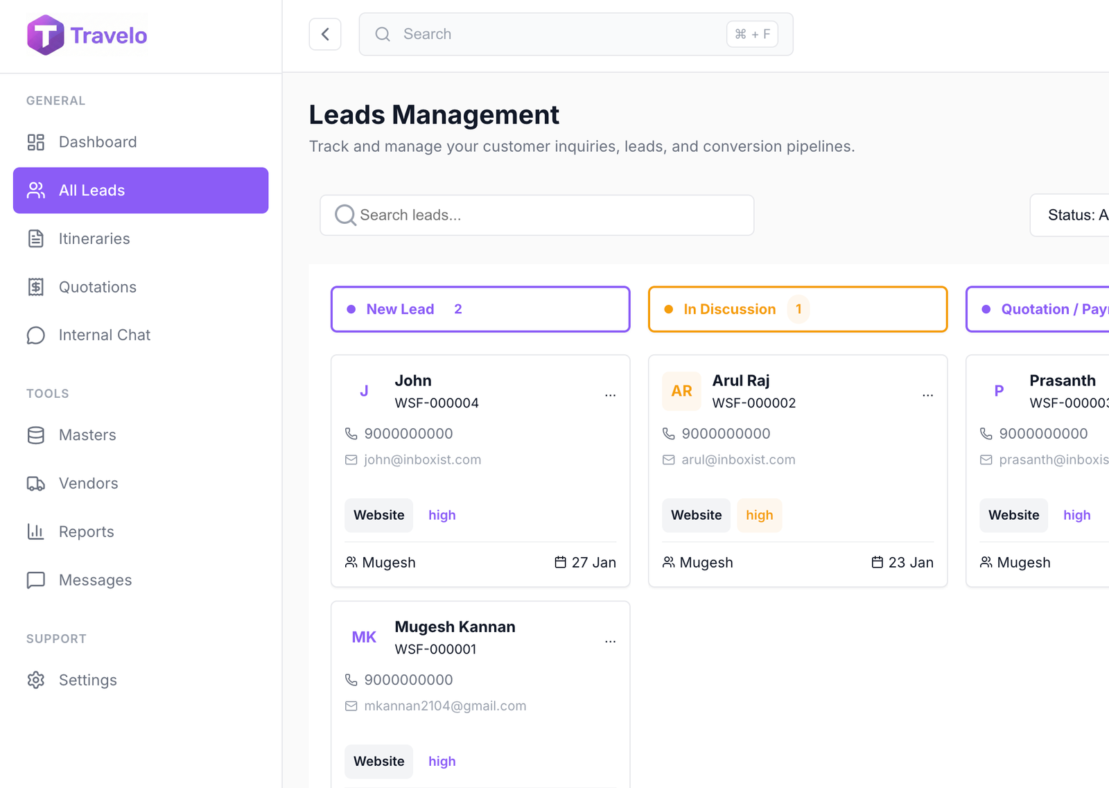 Travelo Dashboard Interface